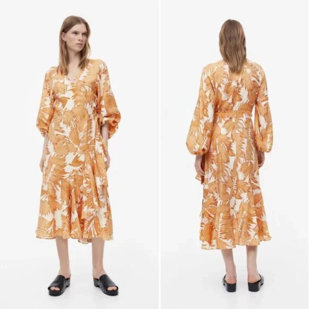 H&M Midi Wrap Dress Palm Print